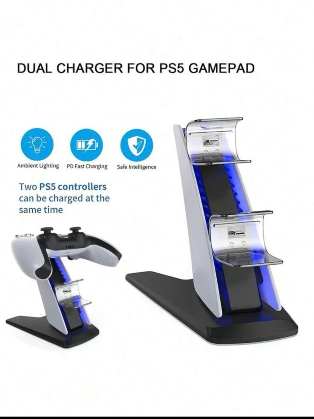 Dual PS5 Controller Charging Stand - White and Black